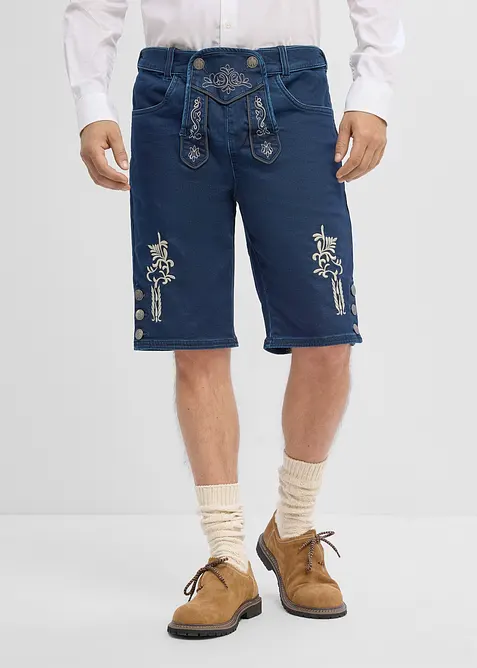 Bermuda bavaresi in denim felpato con vita comoda, bonprix