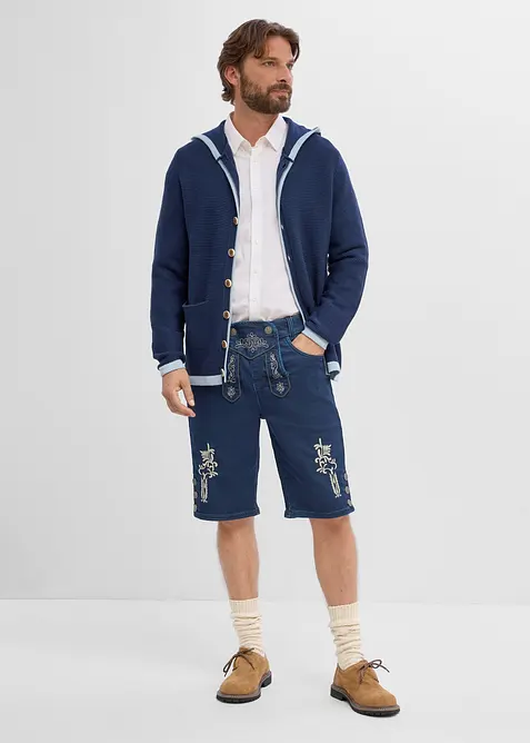 Bermuda bavaresi in denim felpato con vita comoda, bonprix