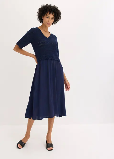 Abito con corpino in maglia traforata integrato, bonprix