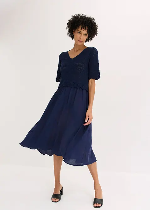 Abito con corpino in maglia traforata integrato, bonprix