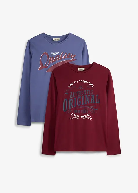 Maglia a maniche lunghe in puro cotone biologico (pacco da 2), bonprix