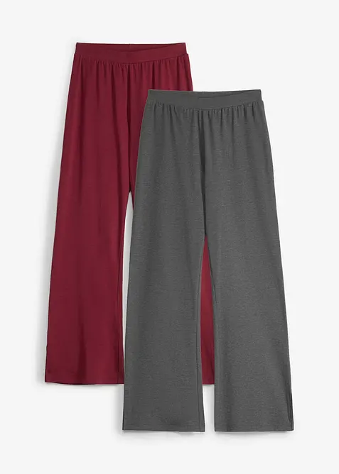 Pantaloni a gamba svasata in jersey elasticizzato misto con cotone biologico (pacco da 2), bonprix