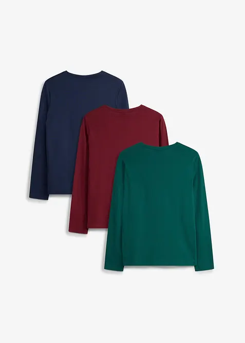 Maglia a maniche lunghe in cotone biologico morbido (pacco da 3), bonprix