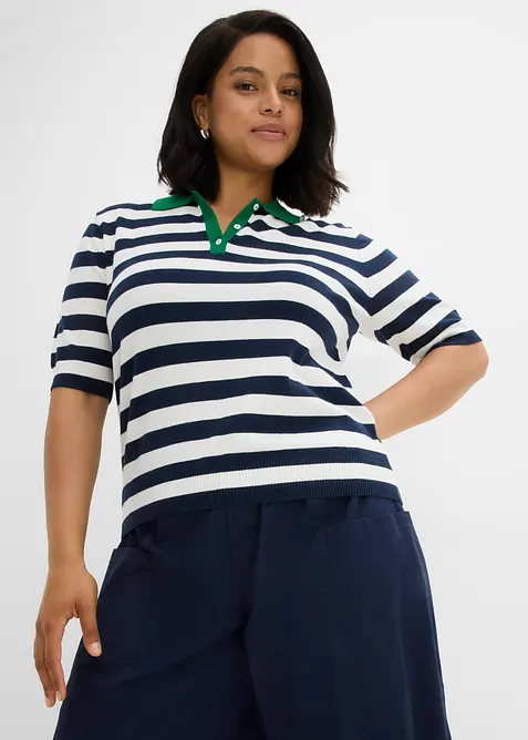 Maglia in filato fine con collo a polo, bonprix