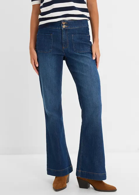 Jeans a zampa, vita media, bonprix