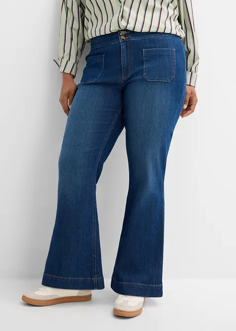 Jeans a zampa, vita media, bonprix