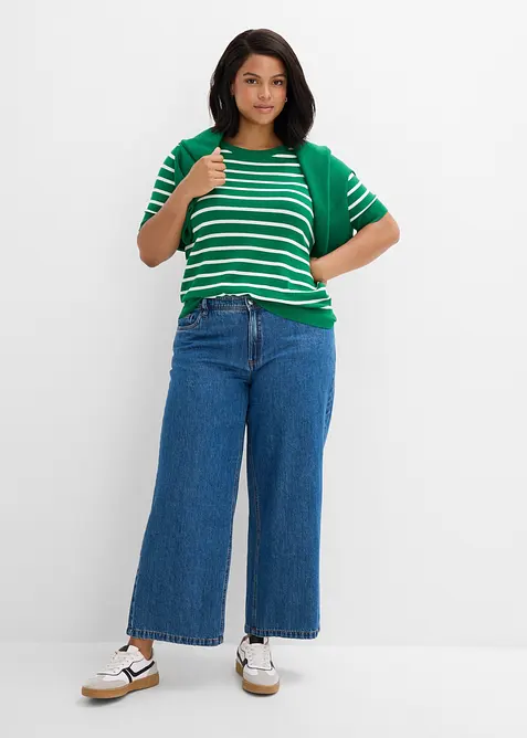 Jeans wide leg cropped, vita media, bonprix