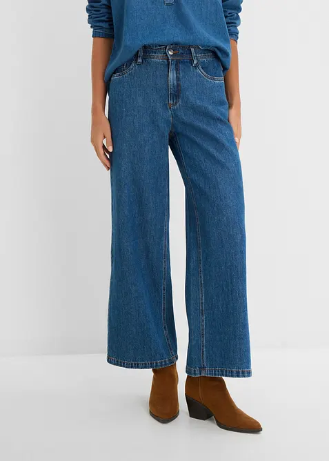Jeans wide leg cropped, vita media, bonprix