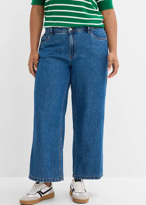 Jeans wide leg cropped, vita media, bonprix