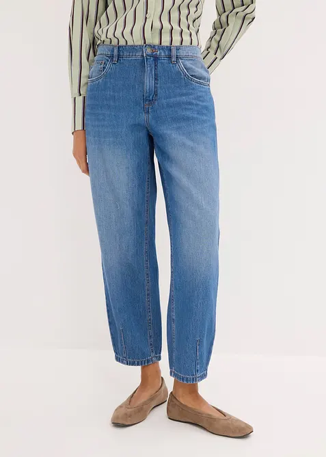 Jeans barrel cropped, vita media, bonprix