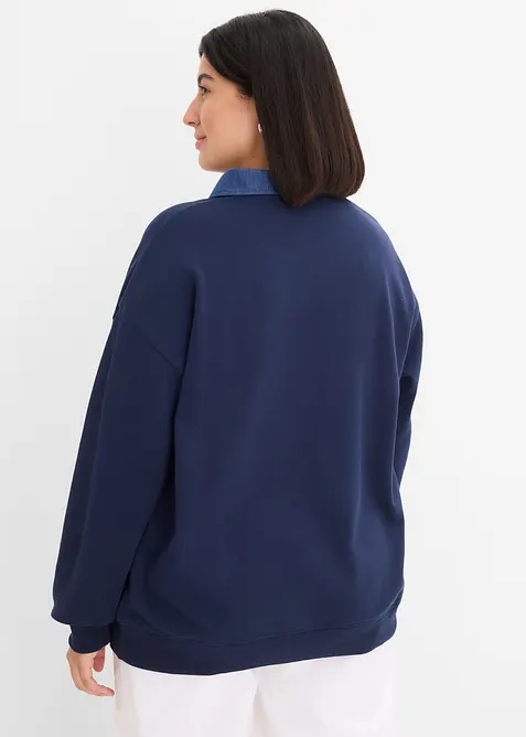 Felpa oversize in misto cotone con colletto di jeans, bonprix