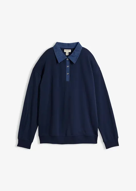 Felpa oversize in misto cotone con colletto di jeans, bonprix