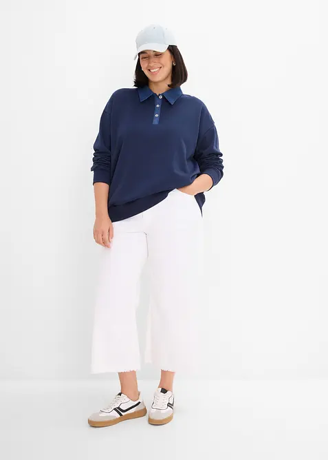Felpa oversize in misto cotone con colletto di jeans, bonprix