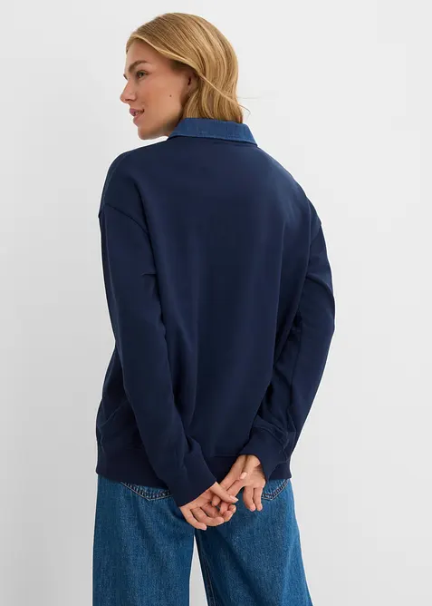 Felpa oversize in misto cotone con colletto di jeans, bonprix