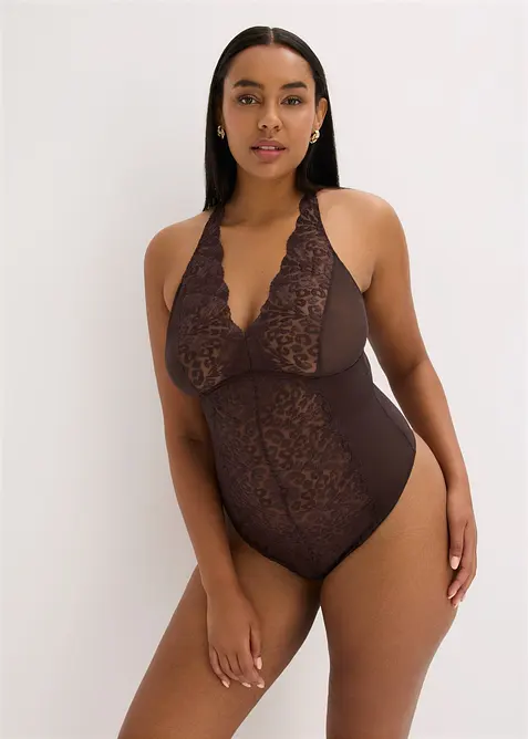 Body con perizoma e raffinato ricamo, senza ferretto, bonprix