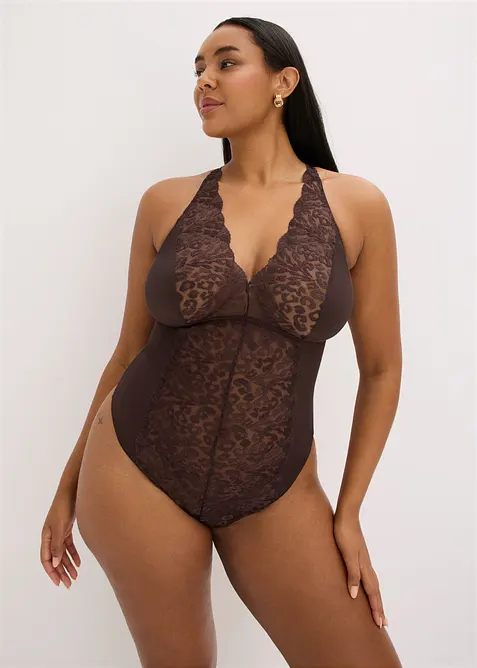 Body con perizoma e raffinato ricamo, senza ferretto, bonprix