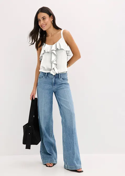 Jeans wide leg extra lunghi low stretch, vita media, bonprix