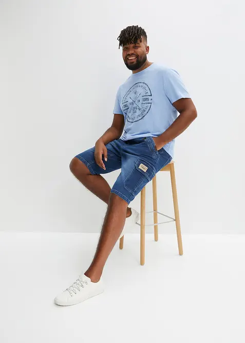 Bermuda di jeans cargo elasticizzati, regular fit, bonprix
