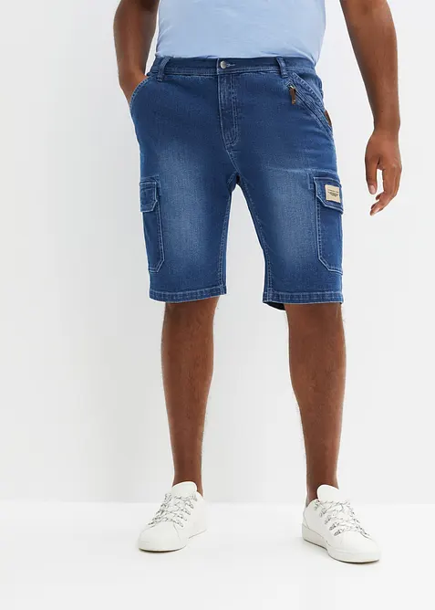 Bermuda di jeans cargo elasticizzati, regular fit, bonprix