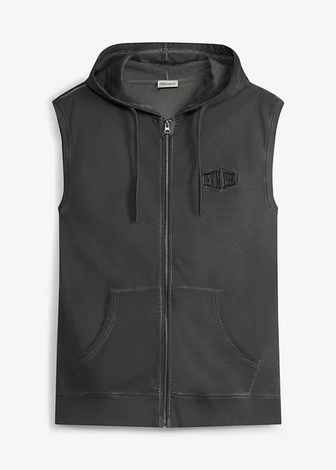 Gilet in felpa di puro cotone con zip, cappuccio ed effetto lavato, bonprix