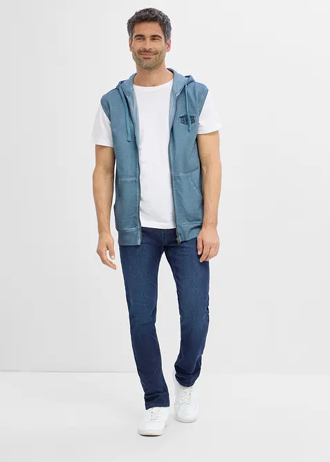 Gilet in felpa di puro cotone con zip, cappuccio ed effetto lavato, bonprix
