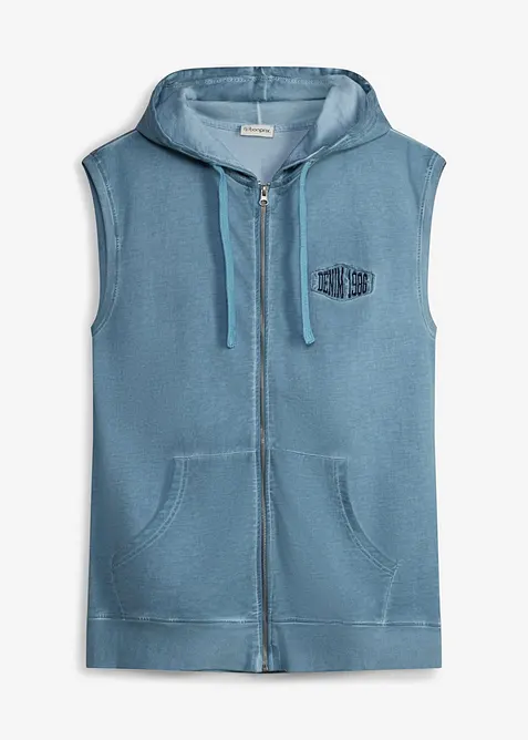 Gilet in felpa di puro cotone con zip, cappuccio ed effetto lavato, bonprix