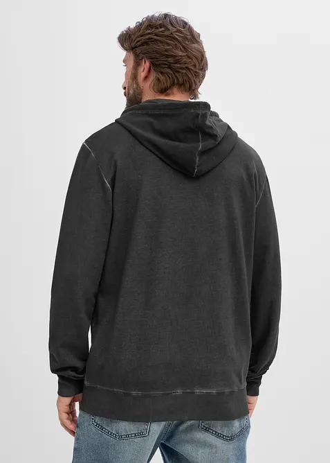Felpa in puro cotone con zip, cappuccio ed effetto lavato, bonprix