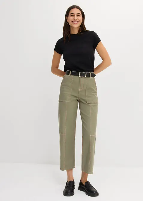 Pantaloni cropped in twill di misto cotone elasticizzato, bonprix