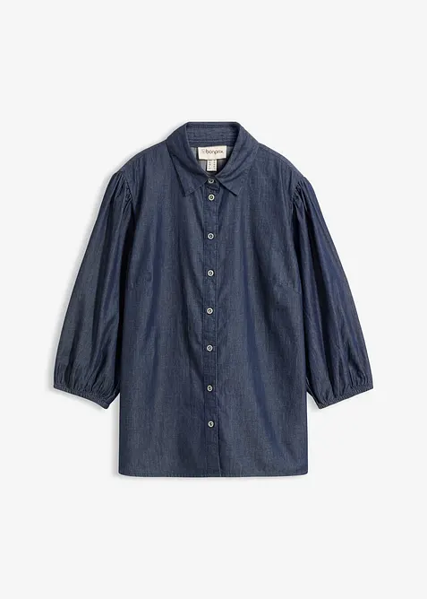 Camicia di jeans con maniche a sbuffo in cotone biologico, bonprix