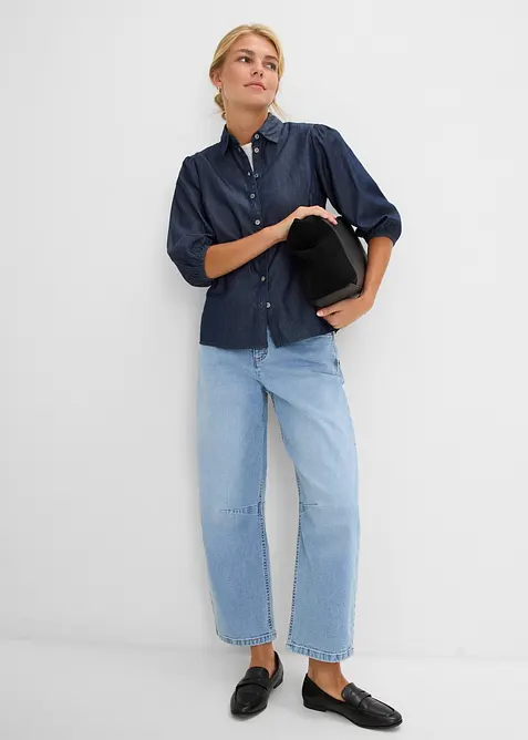 Camicia di jeans con maniche a sbuffo in cotone biologico, bonprix