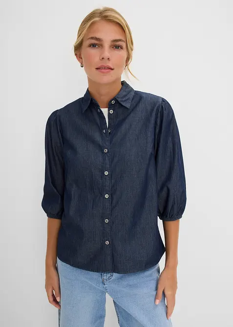 Camicia di jeans con maniche a sbuffo in cotone biologico, bonprix