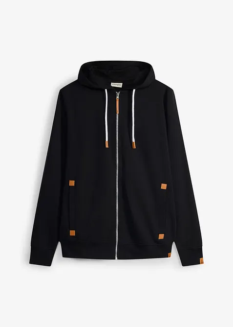 Felpa con zip, cappuccio e dettagli in similpelle, bonprix