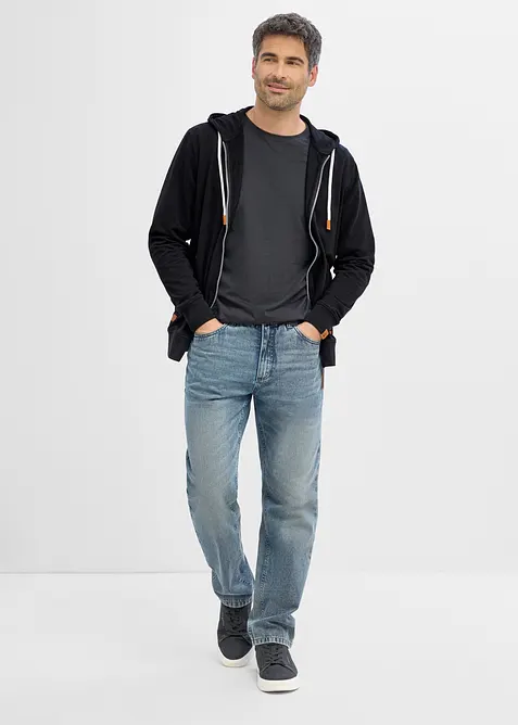 Felpa con zip, cappuccio e dettagli in similpelle, bonprix
