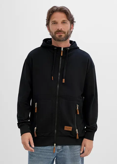 Felpa con zip e cappuccio in misto cotone morbido, loose fit, bonprix