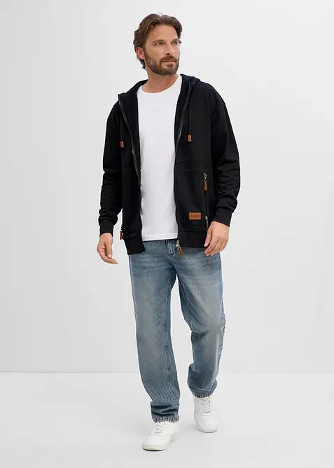 Felpa con zip e cappuccio in misto cotone morbido, loose fit, bonprix