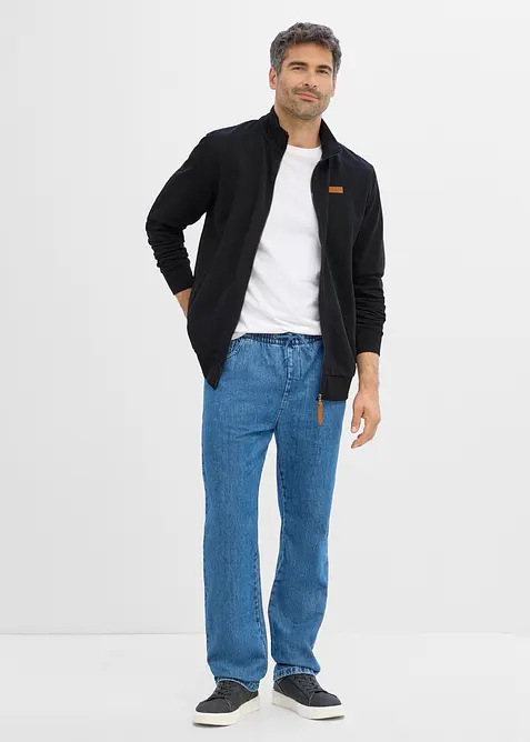 Felpa con zip, colletto dritto e dettagli in similpelle, bonprix