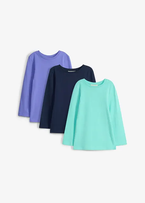 Maglia a maniche lunghe in puro cotone biologico (pacco da 3), bonprix