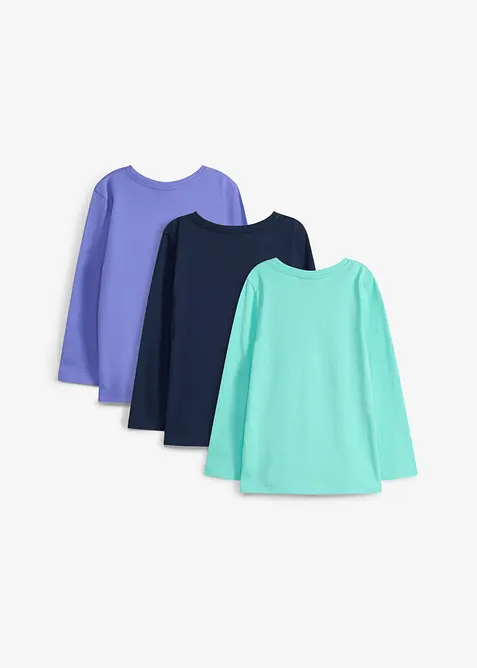 Maglia a maniche lunghe in puro cotone biologico (pacco da 3), bonprix
