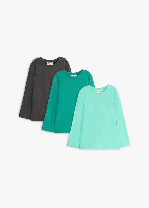 Maglia a maniche lunghe con cotone biologico (pacco da 3), bonprix