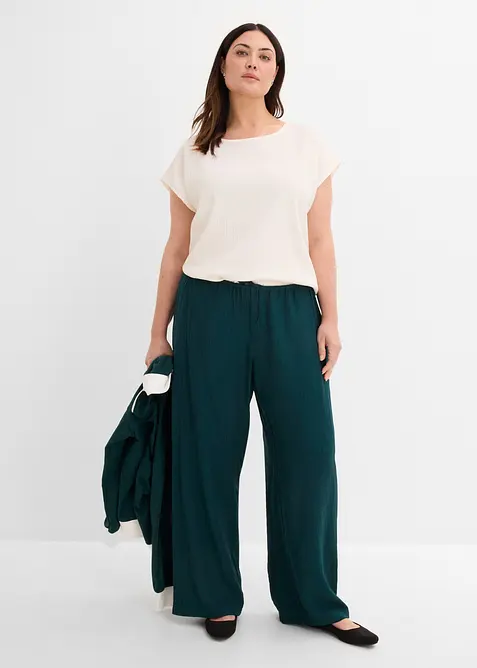 Pantaloni con elastico in vita in misto viscosa operato, bonprix