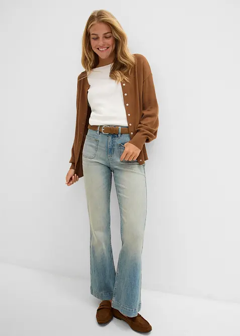 Jeans a zampa, vita media, bonprix