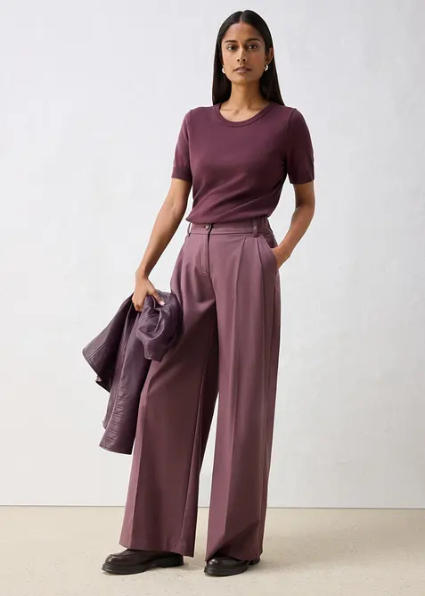 Pantaloni casual con pinces in morbido misto lana, bonprix