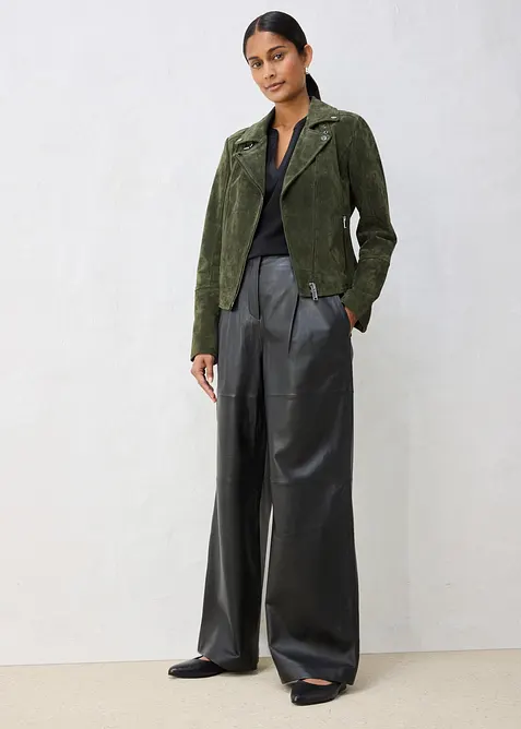 Pantaloni in pelle con pinces, bonprix