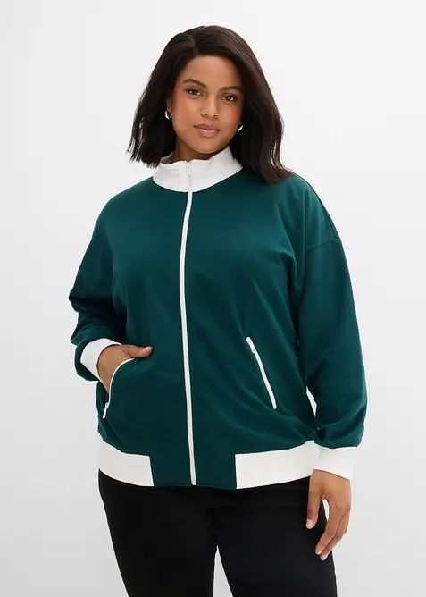 Felpa con zip in puro cotone biologico, bonprix