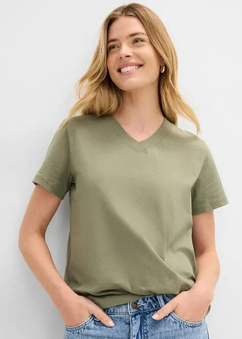 T-shirt in puro cotone biologico con scollo a V (pacco da 3), bonprix