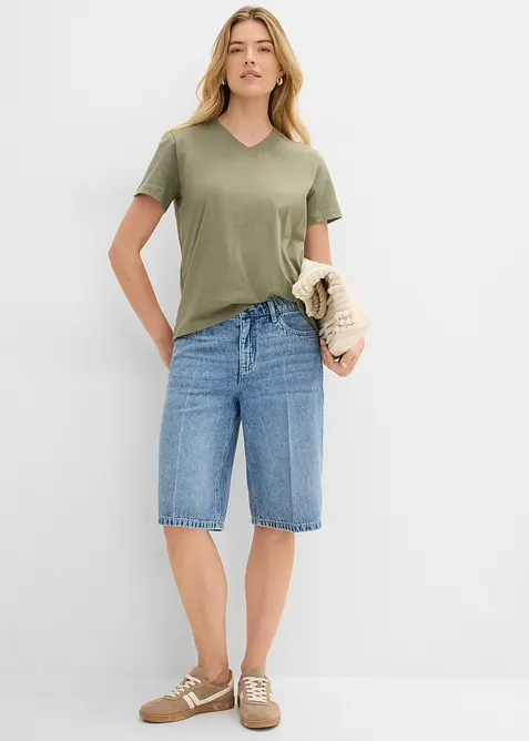 T-shirt in puro cotone biologico con scollo a V (pacco da 3), bonprix