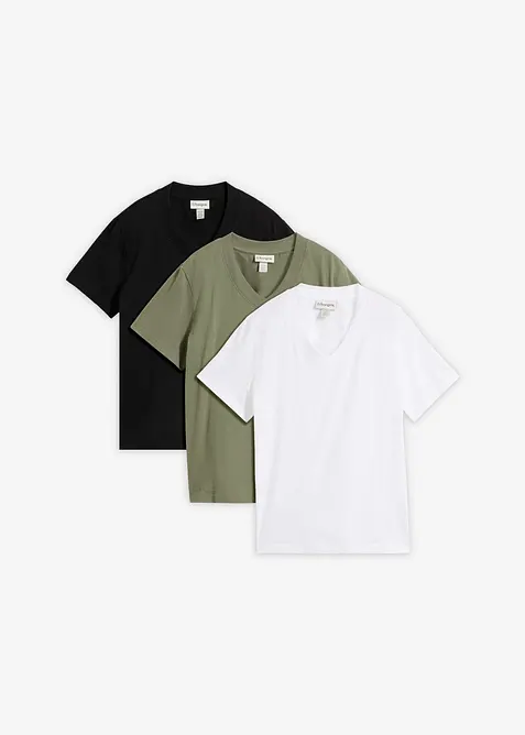 T-shirt in puro cotone biologico con scollo a V (pacco da 3), bonprix