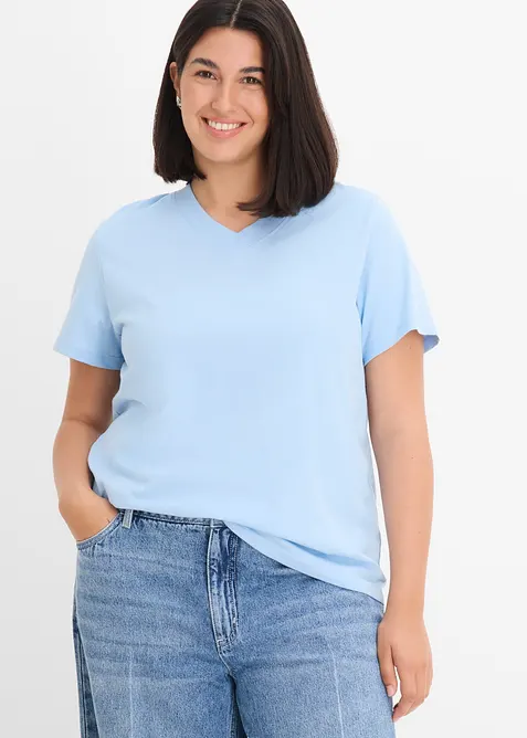 T-shirt in puro cotone biologico con scollo a V (pacco da 3), bonprix