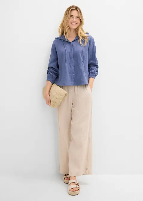 Blusa in mussola di puro cotone con cappuccio, bonprix