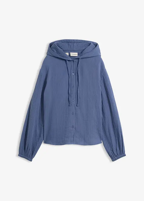 Blusa in mussola di puro cotone con cappuccio, bonprix